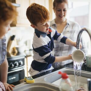 children doing chore