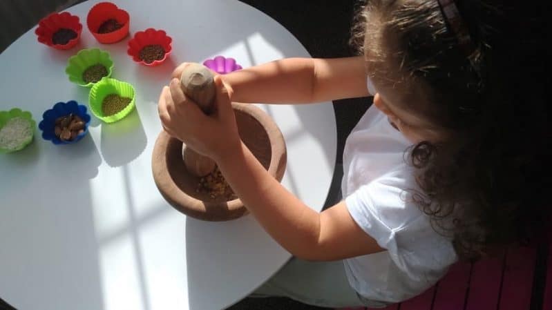 Unlock Your Child’s Motor Skills with a Fun Montessori Activity: Mortar and Pestle (Egg Shells, Rice Krispies)